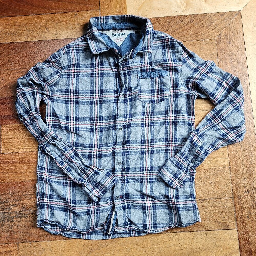 Original Marines Boys Plaid Button Down Shirt Size 12/13